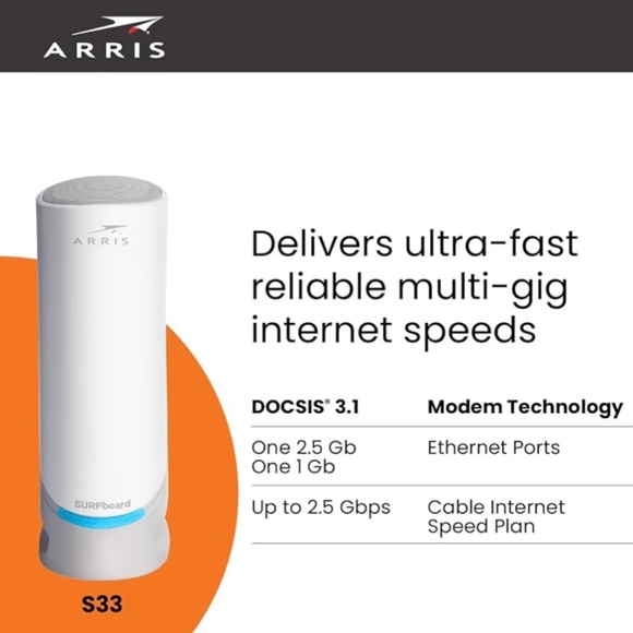 ARRIS (S33) - Cable Modem - Fast DOCSIS 3.1 Multi-Gigabit Modem - Picture 6 of 12